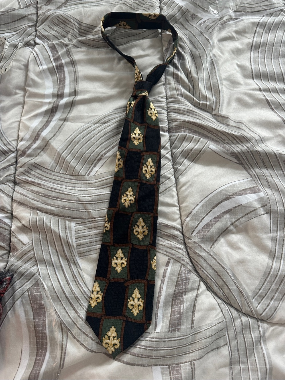 Black Tie with Gold Fleur-de-Lis Pattern